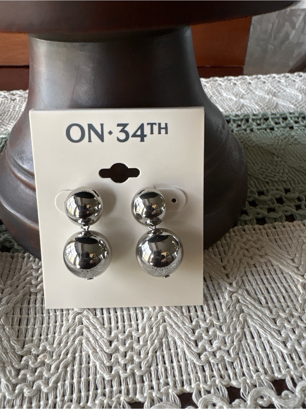 ON·34TH Silver Statement Drop Earrings Minimalist NWT